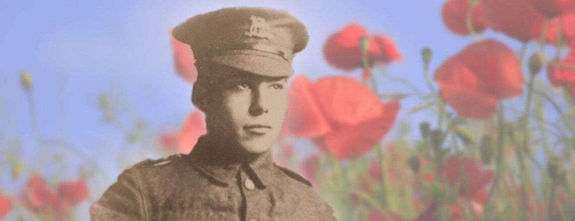 John James, superimposed over a photo of a field of poppies