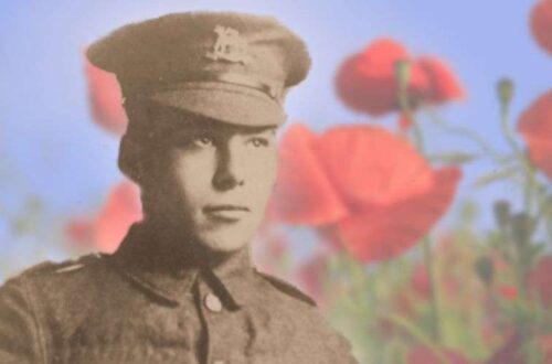 John James, superimposed over a photo of a field of poppies