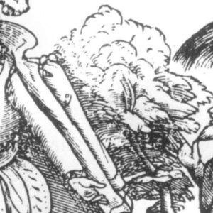 An etching of an Elizabethan wealthy man rejecting the pleas of a beggar