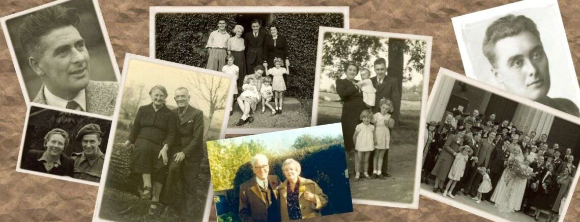 Photographs of the Riley family randomly arranged