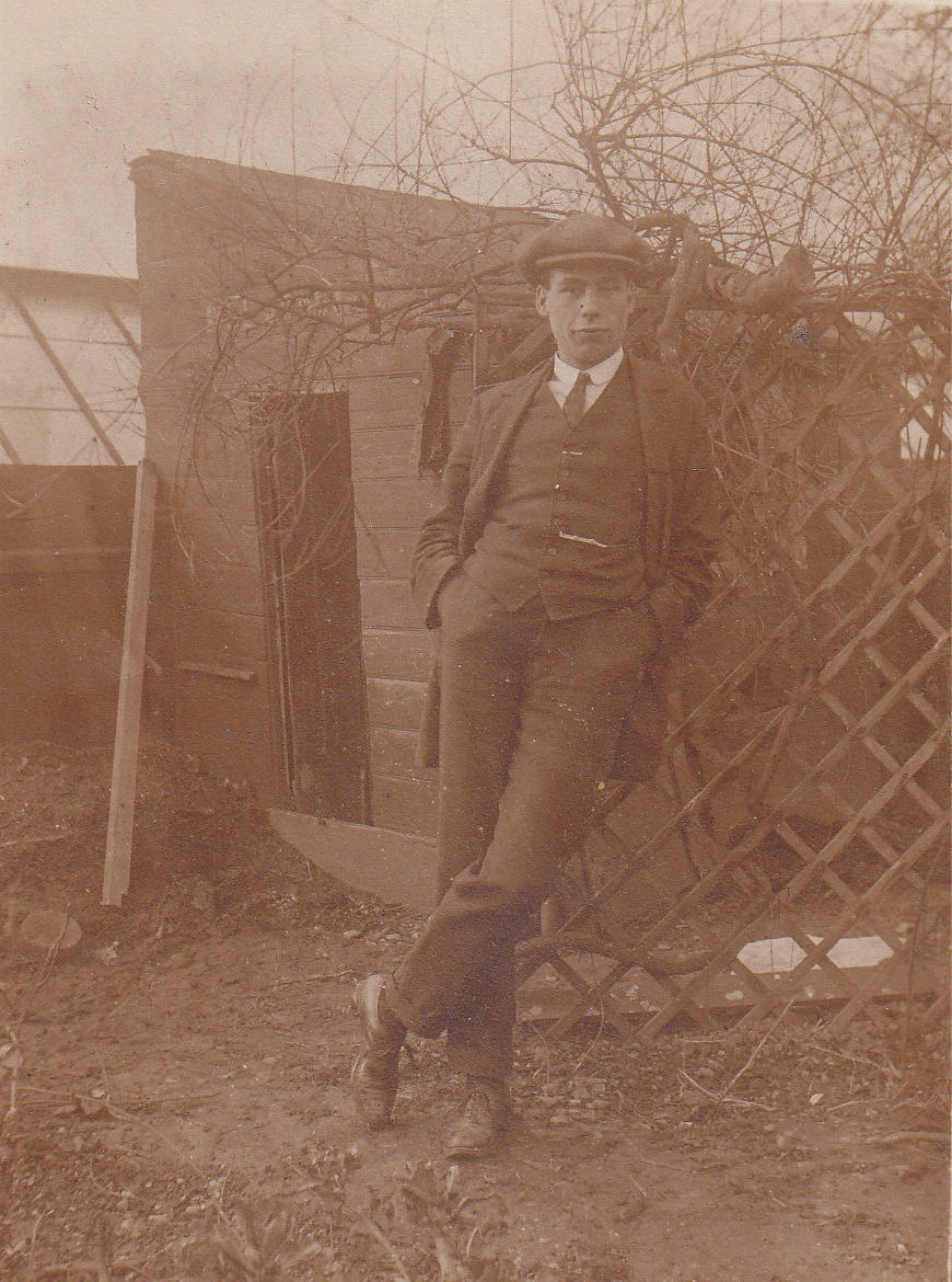 John James posing on an allotment
