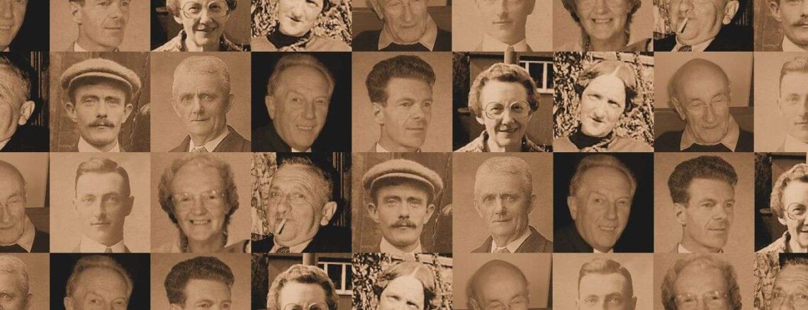 Rows of faces of members of the Campton family