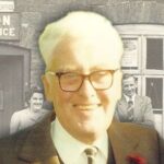Leonard Francis Riley, superimposed over a photo of Milton post office.