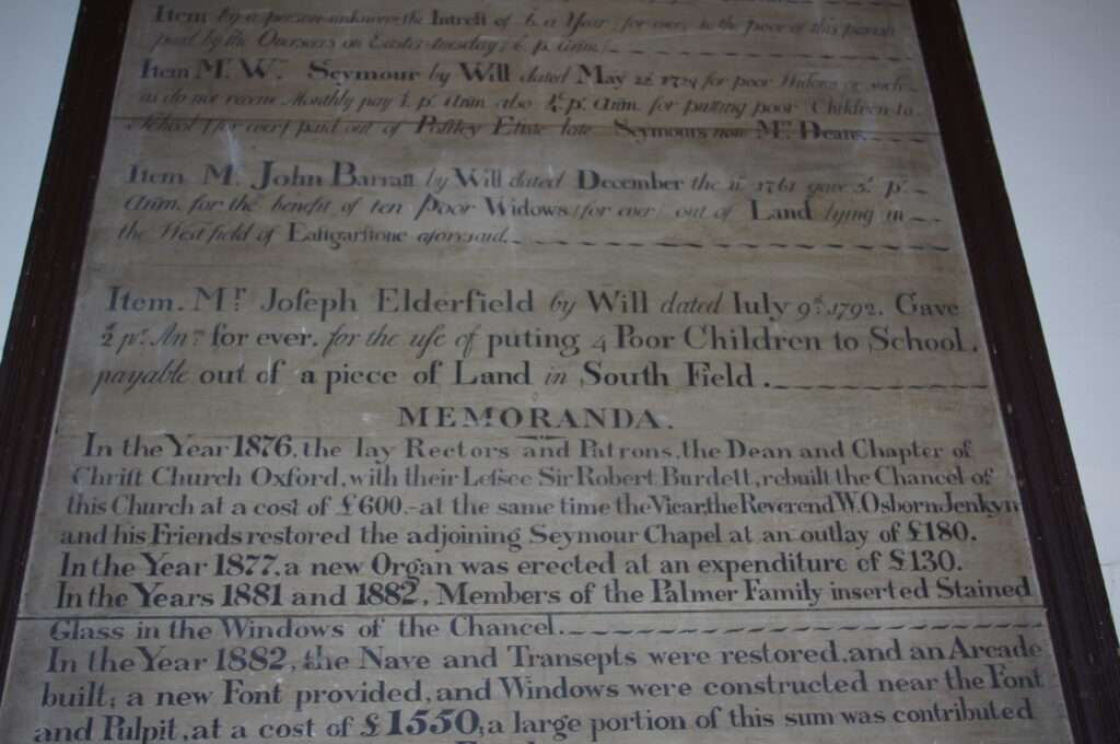 A close up of the plaque in All Saints Church.